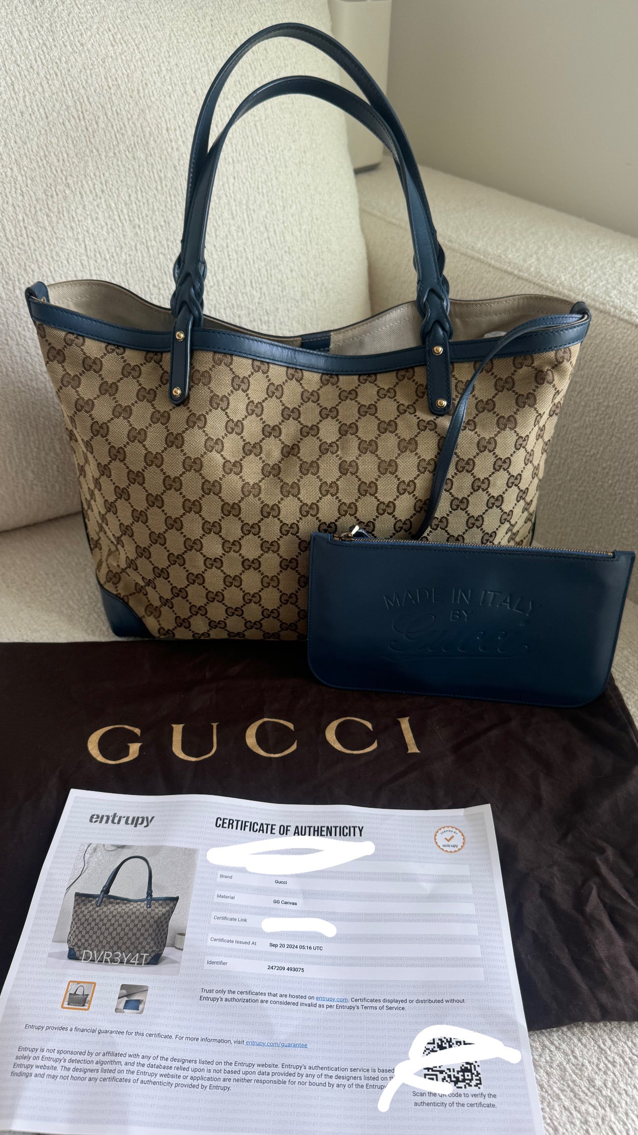 GUCCI GG Canvas Craft Tote Bag Brown