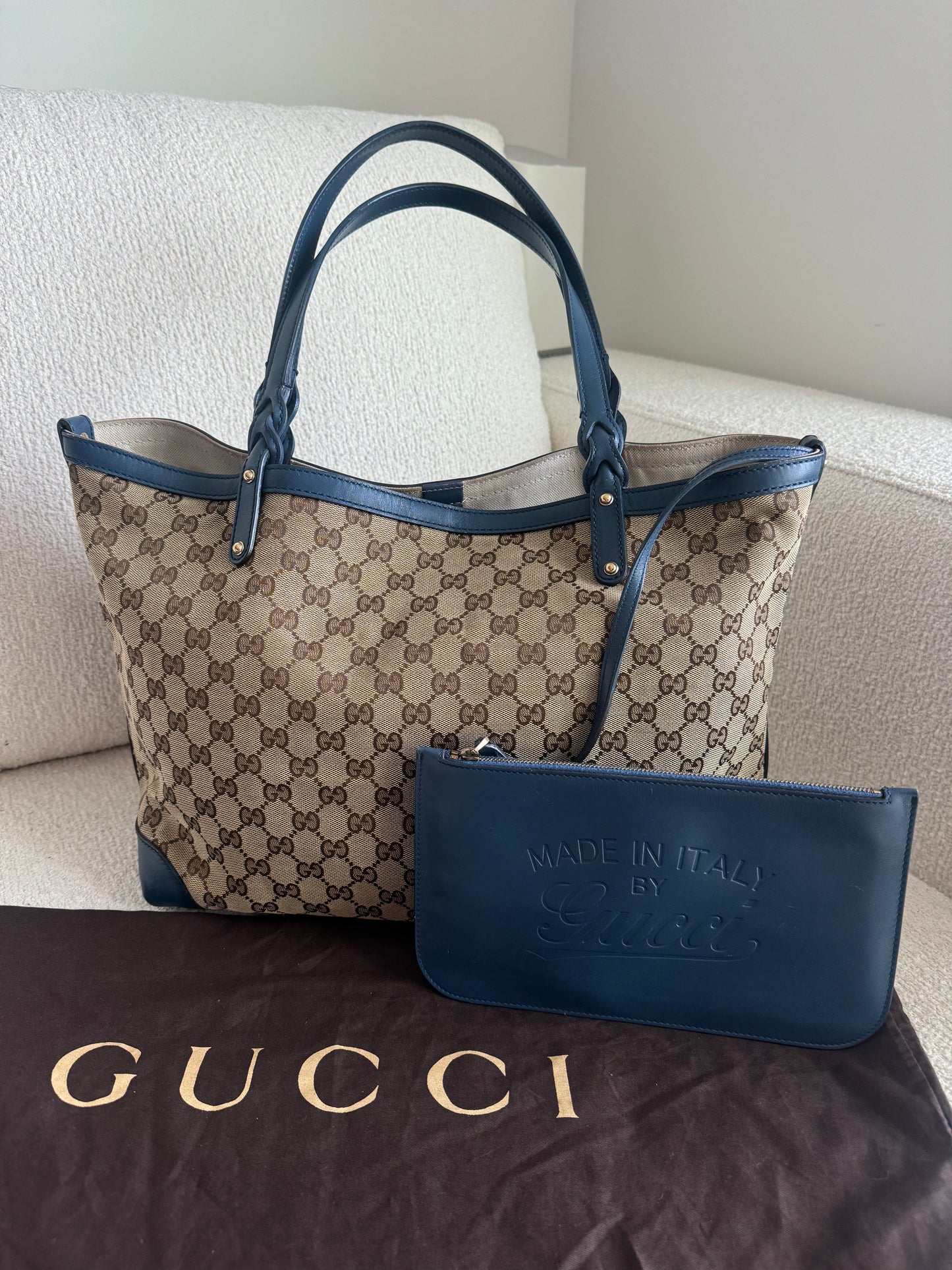 GUCCI GG Canvas Craft Tote Bag Brown