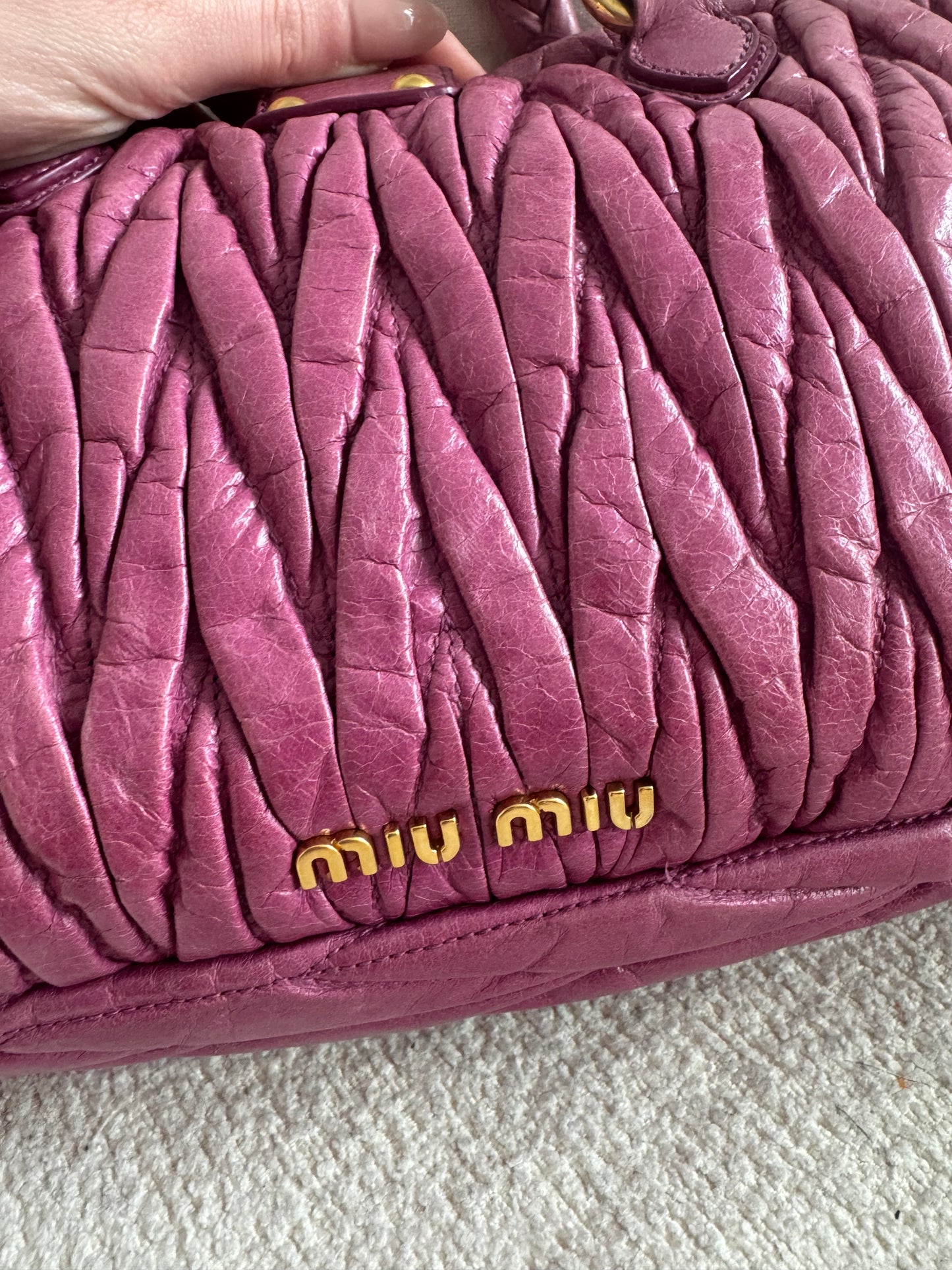 Miu Miu Matelasse Patent Leather Satchel