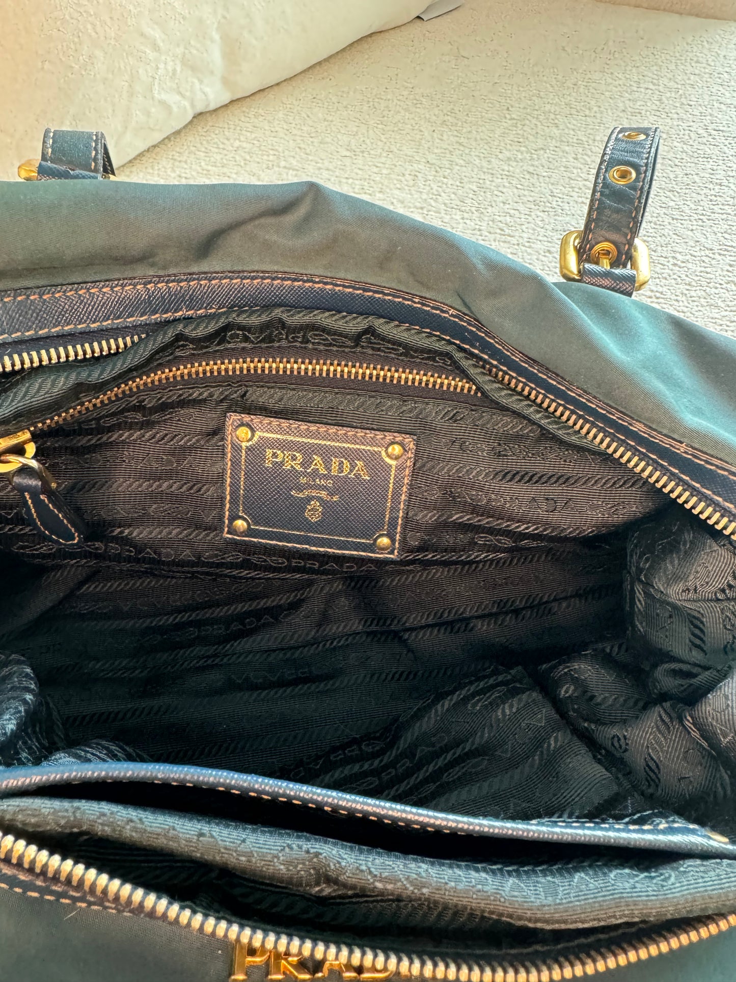 Prada Nylon Jacquard Logo Shoulder Bag Denim