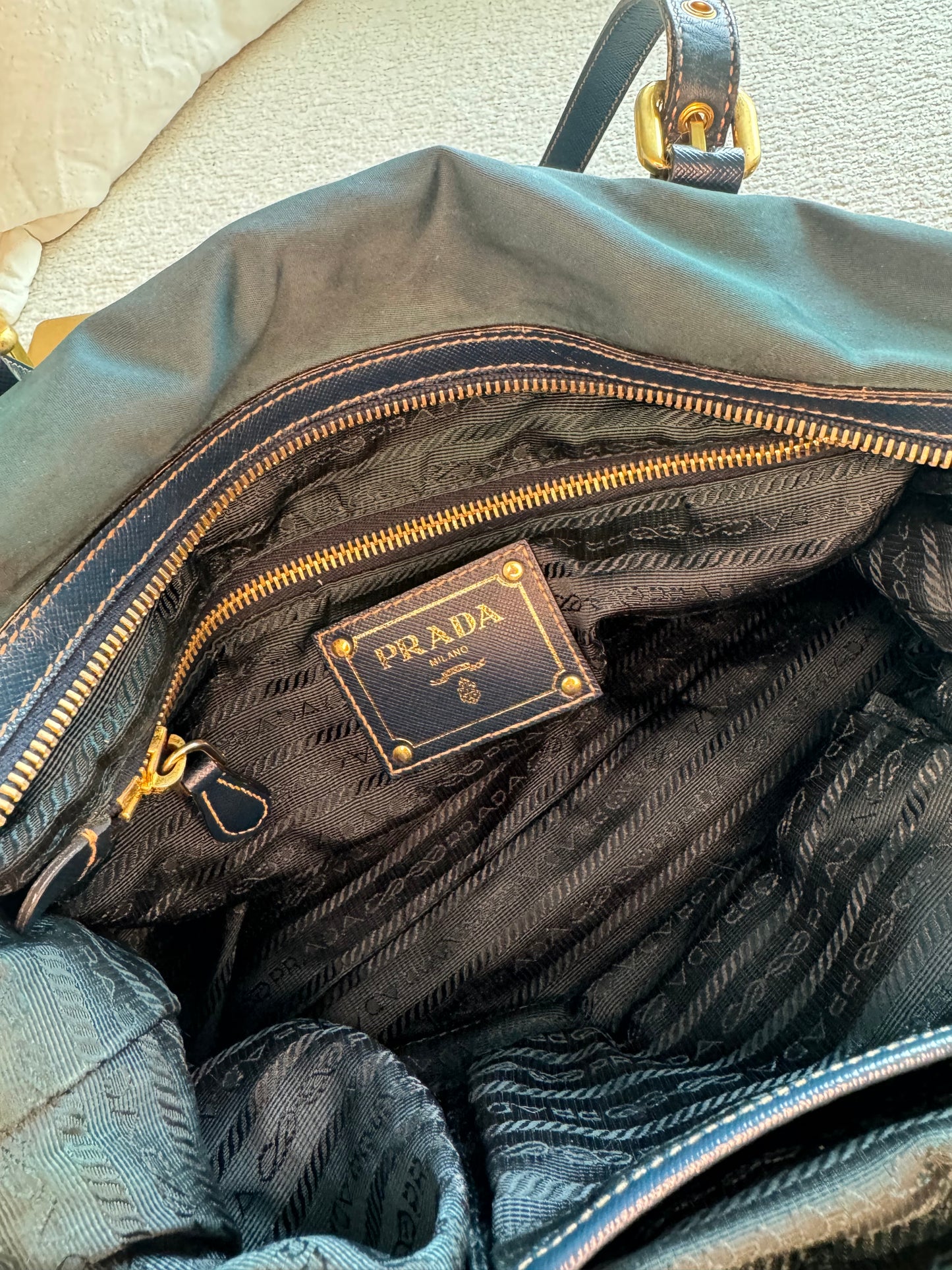 Prada Nylon Jacquard Logo Shoulder Bag Denim